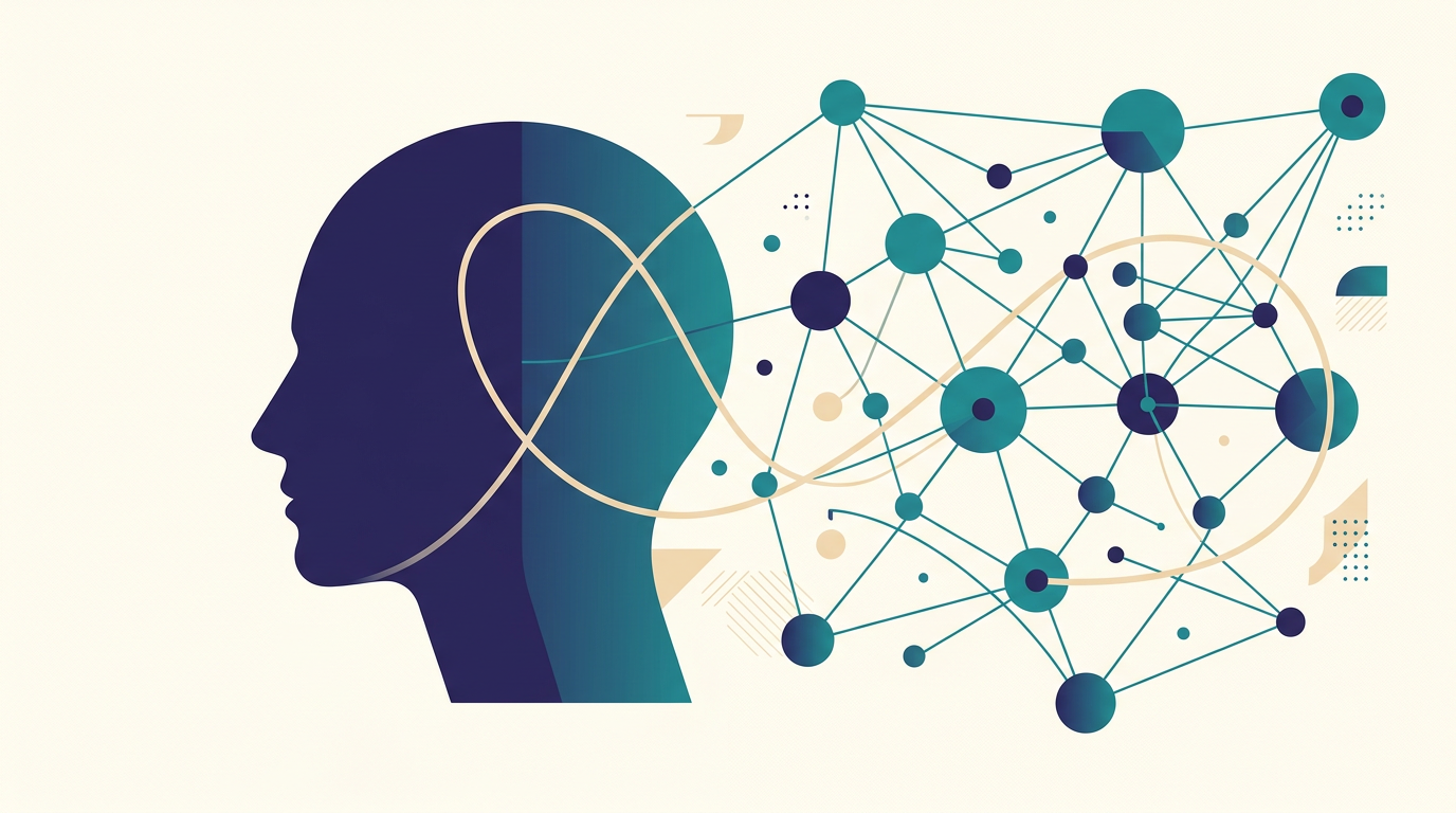 Abstract illustration of human judgement connected to an AI network
